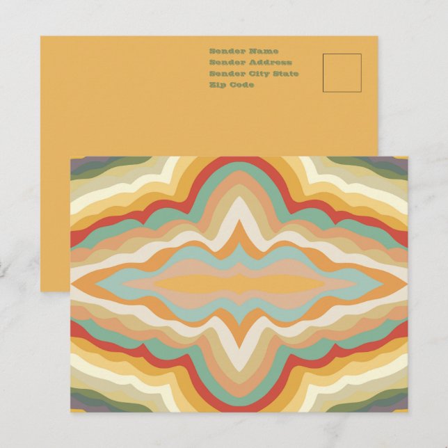 Retro Pop Art Abstrakt Geometric Wavy Pattern Postkarte (Vorne/Hinten)