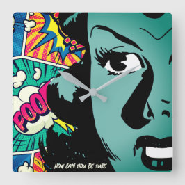Retro Pop Art Cartoon Girl - individuelles Angebot Quadratische Wanduhr