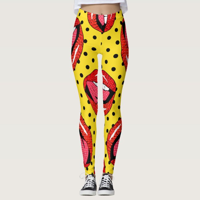 Retro Pop Art: Cartoon Patch Abzeichen Leggings (Vorderseite)