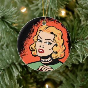 Retro-Pop-Art-Comic-Frau Keramik-Ornament Keramik Ornament