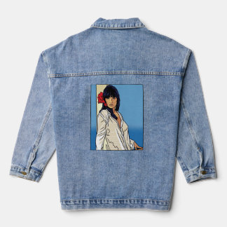Retro-Pop-Art-Comic-Frau Roter Hibiskus Jeansjacke