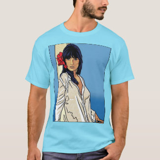 Retro-Pop-Art-Comic-Frau Roter Hibiskus T-Shirt