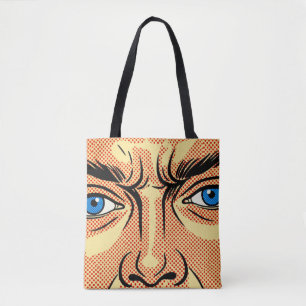 Retro-Pop-Art-Comic-Gesicht Blaue Augen Rote Punkt Tasche