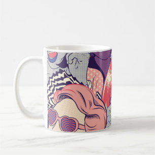 Retro Pop Art Comic Mädchen nahtloses Muster. Hint Kaffeetasse