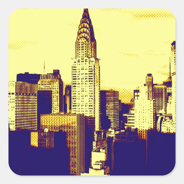 Retro Pop Art Comic New York City Quadratischer Aufkleber (Vorderseite)