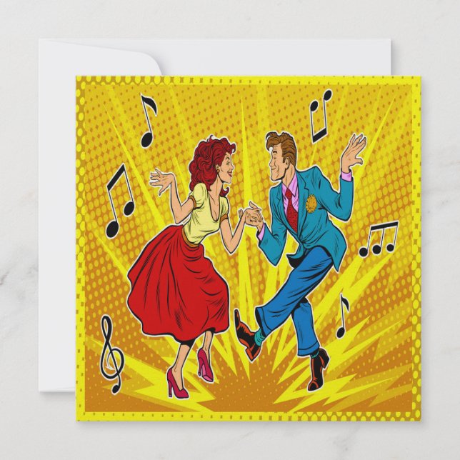 Retro Pop Art Couple Jitterbugging Einladung (Vorderseite)