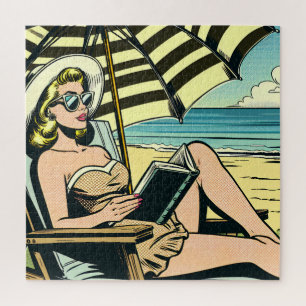 Retro-Pop-Art-Dame am Strand