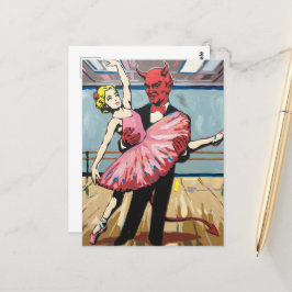 Retro Pop Art Devil mit Balletttänzerin Postkarte