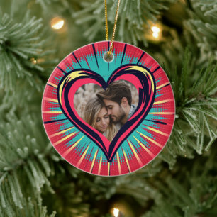 Retro-Pop-Art-Foto und Namen zum Valentinstag Keramik Ornament