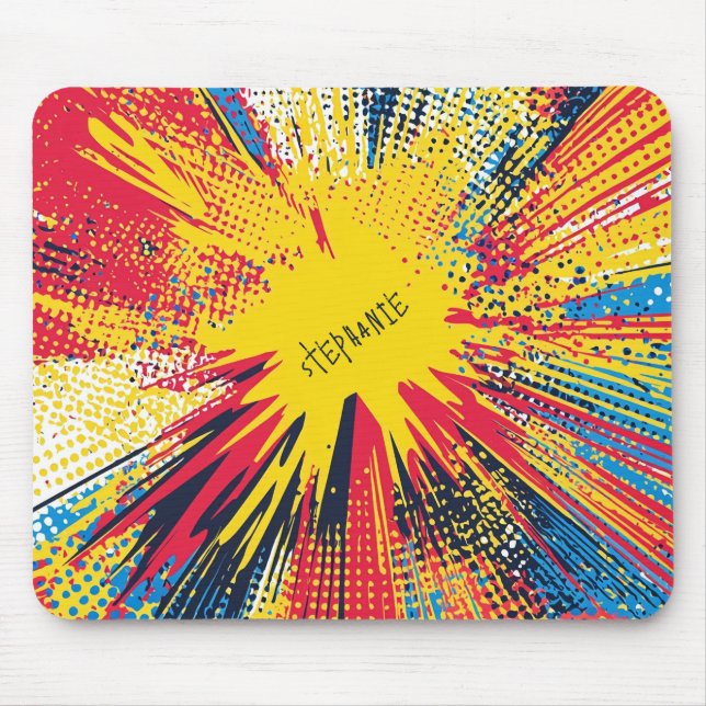 Retro-Pop-Art Gelbe Explosion Comic Mousepad (Vorne)