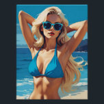 Retro Pop Art: Glamour Blonde in Blue Bikini Poster<br><div class="desc">Eine atemberaubende Retro-Pop-Kunstillustrierung mit einer glamourösen Blondine in einem blauen Bikini. Die hellblaue Sonnenbrille und die selbstbewusste Pose ergänzen das lebendige Strandumfeld perfekt. Die kühnen Farbtöne und die scharfen Linien zeugen von der Vintagen Pop-Kunst,  die ein Gefühl von zeitlosem Stil und Strandvergnügen hervorruft.</div>