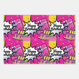 Retro Pop Art - Happy Birthday entworfen Geschenkpapier Set