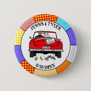 Retro Pop Art Herr & Frau Gerade Geheiratet Button