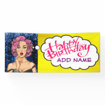 Retro Pop Art Jolie dame Anniversaire Bannière