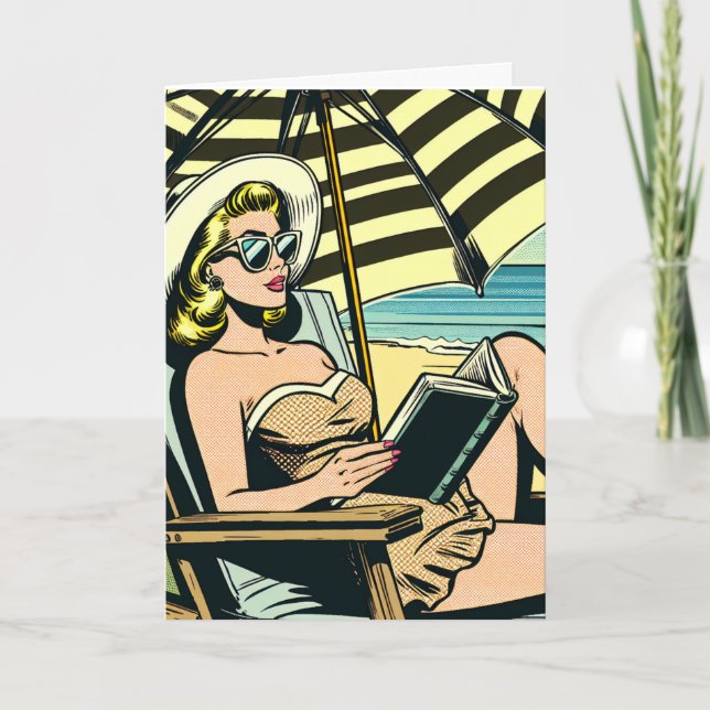 Retro Pop Art Lady | Just Sprichwort Hi Karte (Vorderseite)