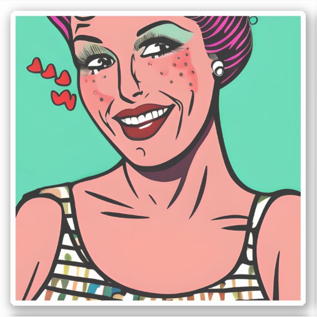 Retro Pop Art Lady Lächeln mit dem Herzen Aufkleber (Vorderseite)