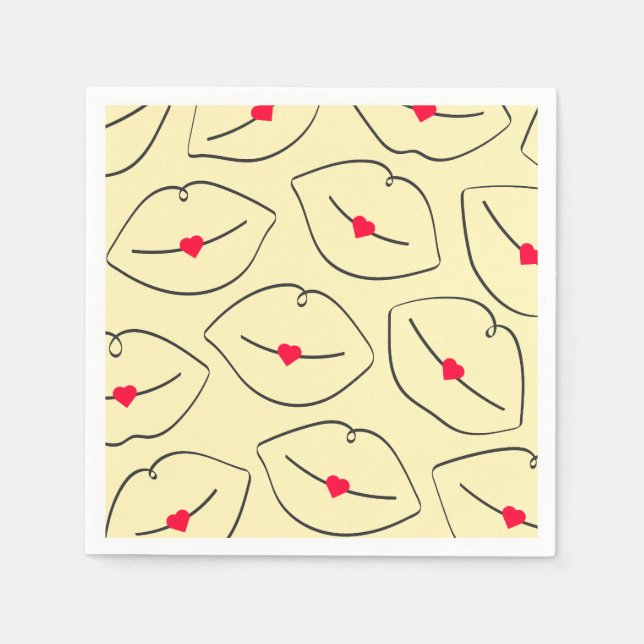 Retro Pop Art Lips & Heart Sunshine Yellow Serviette (Vorderseite)