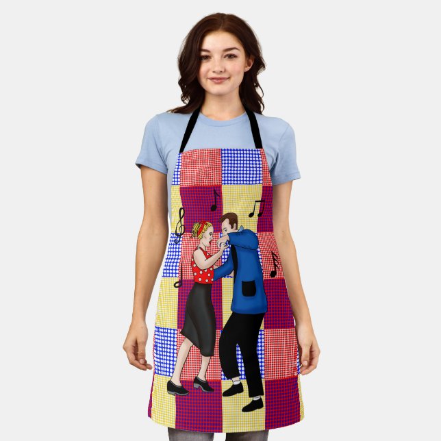 Retro Pop Art Nostalgie Couple Dancing Schürze (Getragen)
