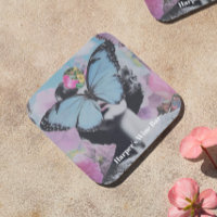 Retro Pop Art Pink und Blue Butterfly