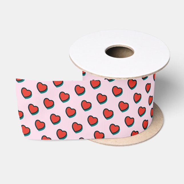 Retro Pop Art Red Blue Beige Herzmuster Satinband (Spule)