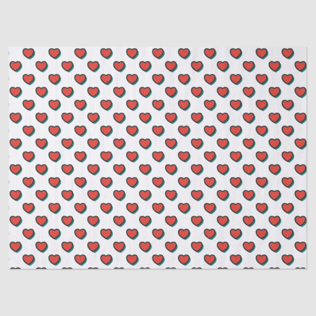 Retro Pop Art Red Blue Beige Herzmuster Seidenpapier (Vorderseite)