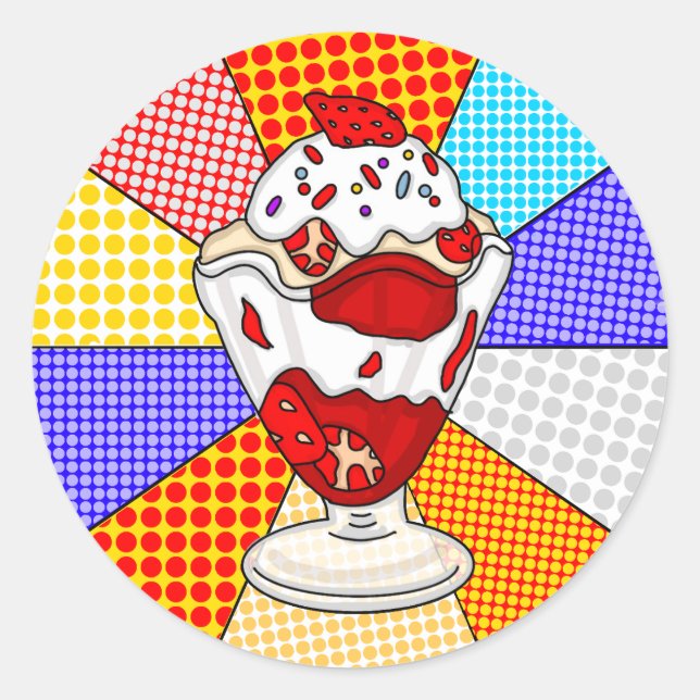 Retro Pop Art Strawberge Ice Runder Aufkleber (Vorderseite)