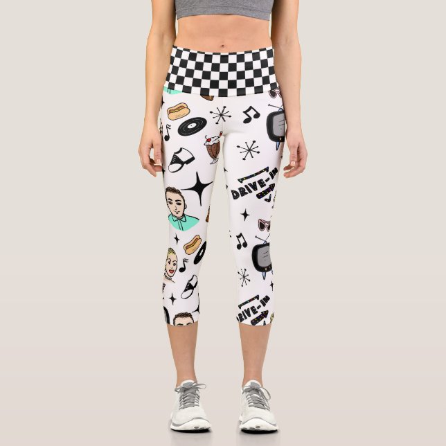 Retro Pop Art Style 1950er Style Graphics Capri Leggings (Vorderseite)
