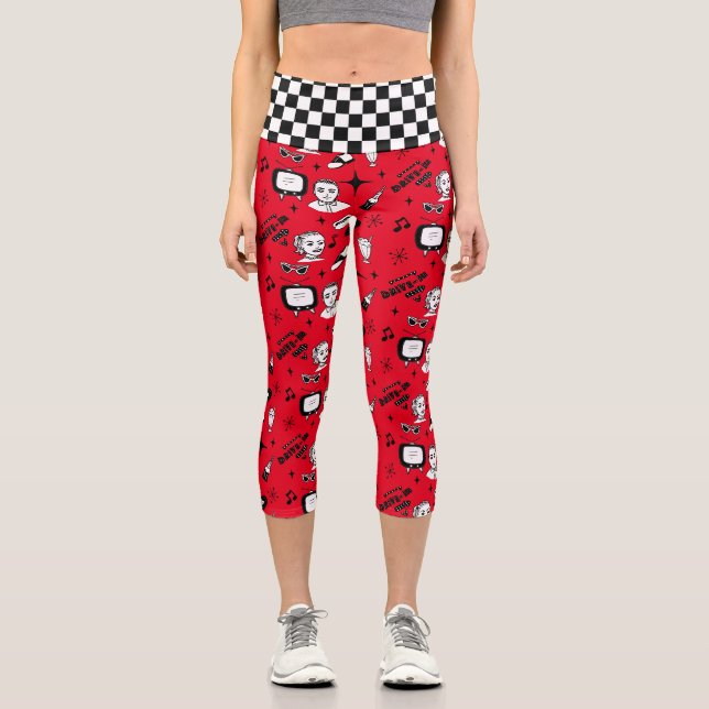 Retro Pop Art Style 1950er Style Graphics Capri Leggings (Vorderseite)