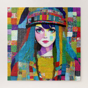 Retro Pop Art Woman Quilt Fabric Patchwork