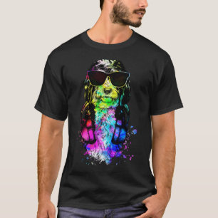 Retro Pop Bernedoodle Dog Portrait mit Kopfhörern T-Shirt