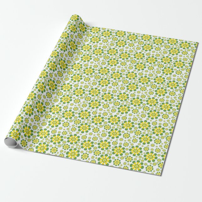 Retro-Pop-Blume in Gelb und Grün Geschenkpapier (Ungerollt)