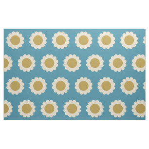 Retro Pop Blume Muster Türkis und Gold Stoff