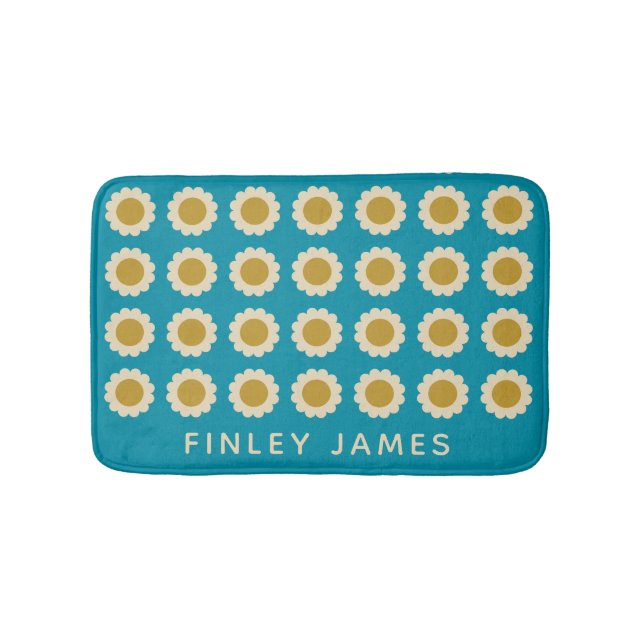 Retro Pop Blume Muster Türkisch Personalisiert Badematte (Vorderseite)