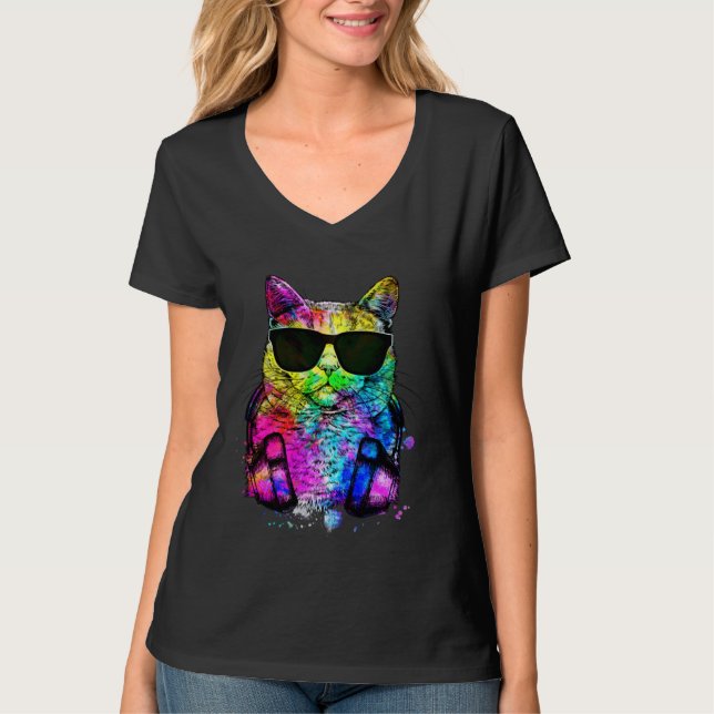 Retro Pop British Shorthair Cat Portrait with Head T-Shirt (Vorderseite)