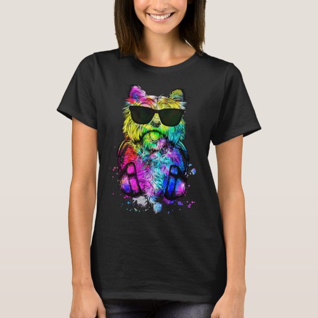 Retro Pop Cairn Terrier Dog Portrait with Headphon T-Shirt (Vorderseite)
