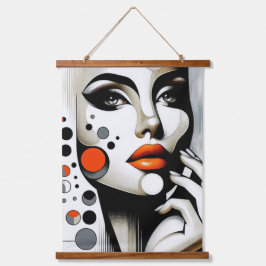 Retro Pop Diva: Geometrisches Design Abstrakte Kun Wandteppich Mit Holzrahmen