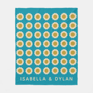 Retro-Pop-Floral-Muster Türkis Personalisiert Fleecedecke