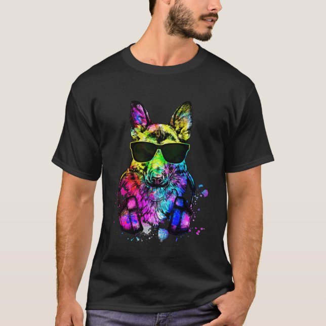 Retro Pop German Shepherd Dog Portrait with Headph T-Shirt (Vorderseite)