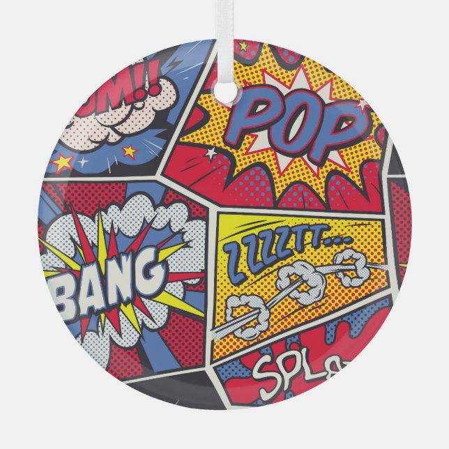 Retro Pop Kunst, Comic Schreien Muster. Ornament Aus Glas (Vorderseite)