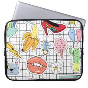 Retro Pop Kunst, Dichtung und Musik Abzeichen Coll Laptopschutzhülle