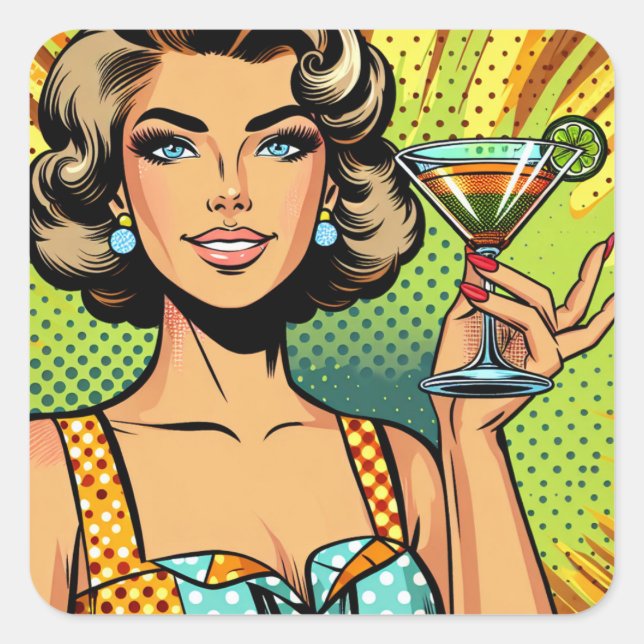 Retro Pop Kunst, Dichtung und Musik | Beifall Quadratischer Aufkleber (Vorderseite)