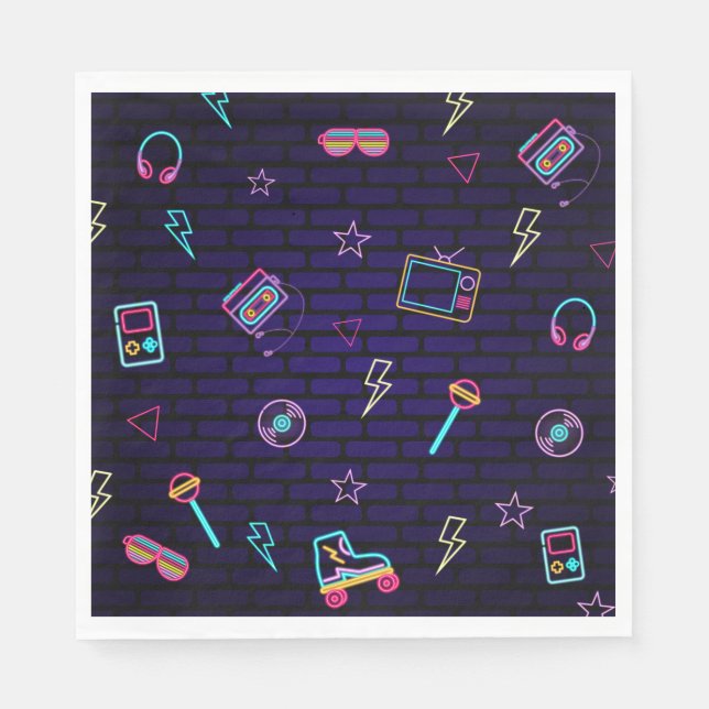 Retro Pop Neon Kids’ Geburtstagsbash Serviette (Vorderseite)