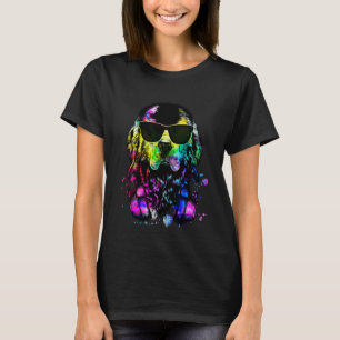 Retro Pop Newfie Dog Portrait mit Kopfhörern T-Shirt