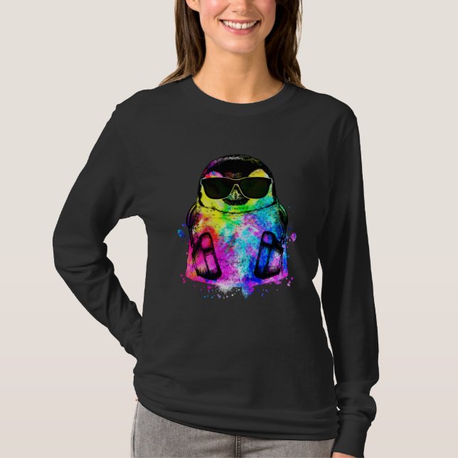 Retro Pop Penguin Gamer with Headphones T-Shirt (Vorderseite)