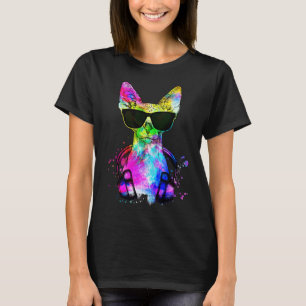 Retro-Pop-Sphynx-Katzenporträt mit Kopfhörern T-Shirt