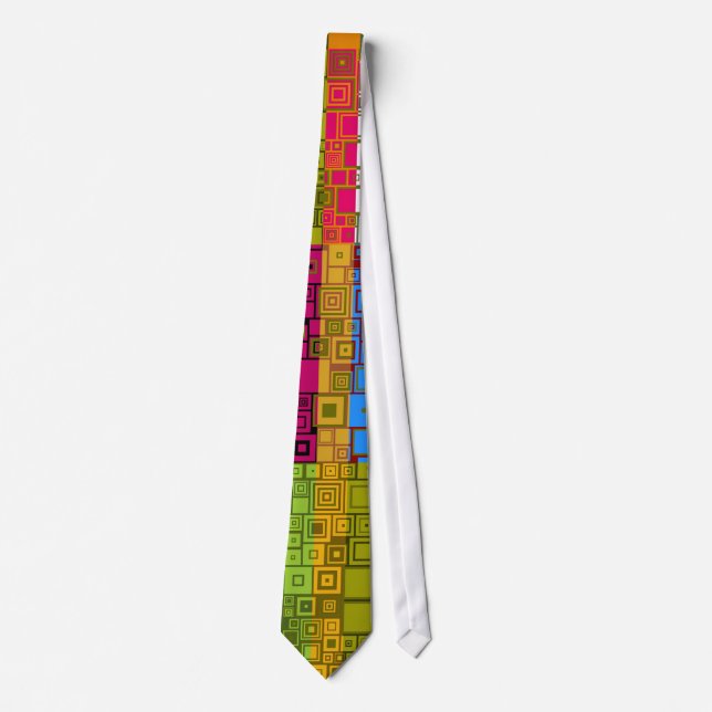 Retro Pop Square Art Pattern Krawatte (Vorderseite)