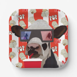 Retro Popcorn Muster Movie Night Cow Pappteller