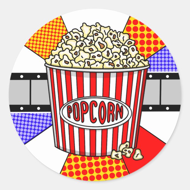 Retro Popcorn und Filmstrip Pop Runder Aufkleber (Vorderseite)