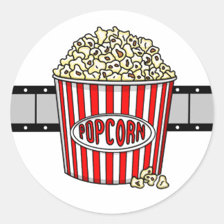 Retro Popcorn und Filmstrip Runder Aufkleber