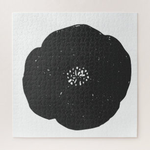 Retro Poppy Floral Art Muster in Schwarz-Weiß